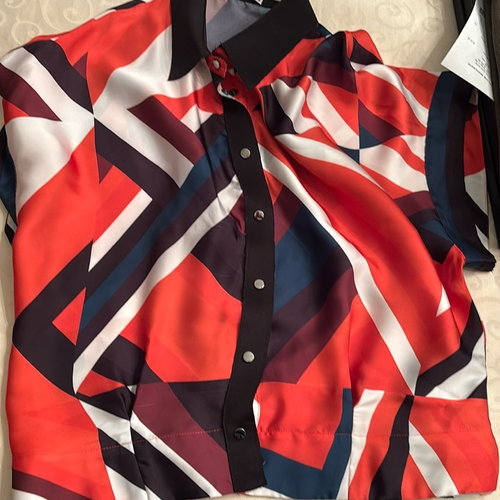 Geometric Red and Blue Women's Blouse